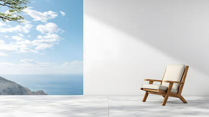 Poster - Cozy chair with ocean view in a minimalistic room