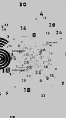 Poster - Abstract floating typography with distorted months and 2025, creating a futuristic motion blur effect..