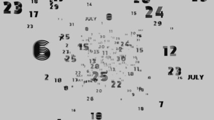 Poster - Abstract floating typography with distorted months and 2025, creating a futuristic motion blur effect..