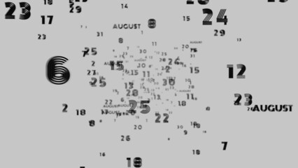 Poster - Abstract floating typography with distorted months and 2025, creating a futuristic motion blur effect..