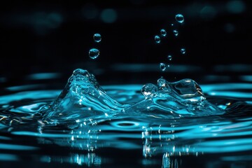 Leinwandbilder - Water droplets create waves and splashes in aquamarine liquid in a dynamic display of natures beauty. Generative AI