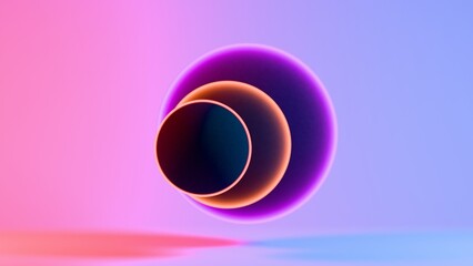 Poster - Colorful abstract design featuring glowing rings in pink, purple, and blue hues, creating a futuristic and minimalist aesthetic with smooth, dynamic shapes.