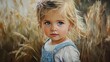 © Tatiana - Painting of a cute little girl with blond hair and blue eyes standing in a wheat field