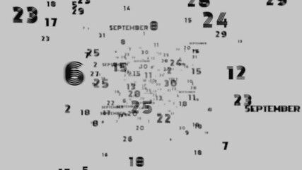 Poster - Abstract floating typography with distorted months and 2025, creating a futuristic motion blur effect.
