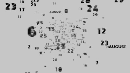 Poster - Abstract floating typography with distorted months and 2025, creating a futuristic motion blur effect.

