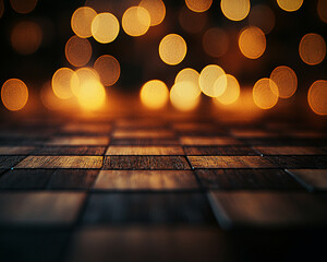Fototapete - Close-up of a wooden chessboard with a bokeh background, showcasing the rich texture and design of the chessboard. Represents strategy, games, and focus.