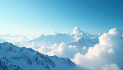 Wall Mural - White clouds scattered across a mountain range, clouds, scenery, light