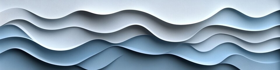 Poster - Abstract Background with Smooth Blue and White Wavy Paper Cut Shapes in Curved Layers, 3D Render