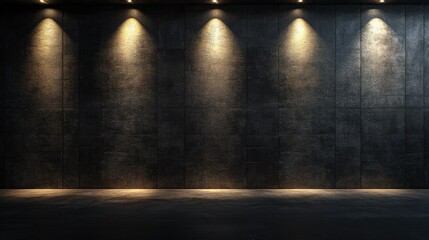 Poster - Contemporary empty space with a dark textured accent wall, spotlights, and a clean aesthetic, perfect for showcasing interior design ideas