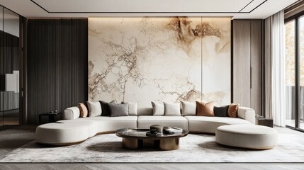 Fototapete - Contemporary space with a beautifully detailed classic-patterned wall, blending modern luxury with historical charm