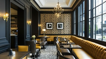 Fototapete - Contemporary space with a beautifully detailed classic-patterned wall, blending modern luxury with historical charm