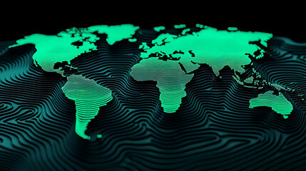 Poster - Vibrant Green World Map with Wavy Texture on Dark Background