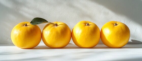 Sticker - Four yellow fruits, sunlight, white background.  Food photography