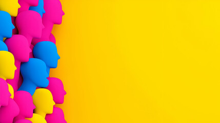 Poster - Colorful Silhouette Faces on Bright Yellow Background for Creativity