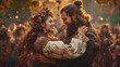 © Surachate - Ethereal Couple Dancing Amidst Autumn Leaves in Enchanted Forest