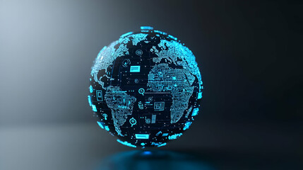Poster - Digital Globe with Network Connections and Data Visualizations