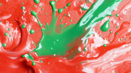 Poster - Abstract ink art with red blot and green splatter for creative design