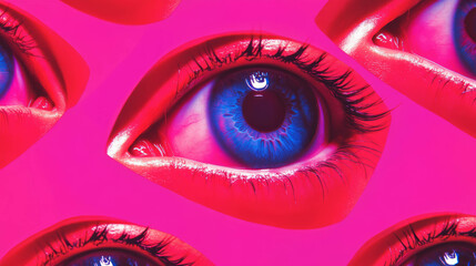 Leinwandbilder - Abstract eye pattern with vivid pink and blue colors for creative design and visual art