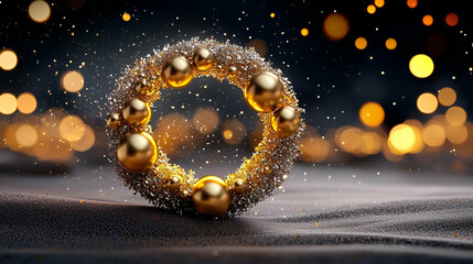 Poster - Golden Holiday Ornament with Sparkling Background and Bokeh Effect