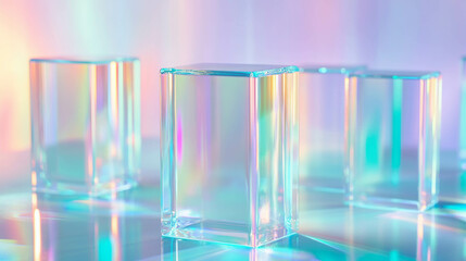 Poster - Iridescent glass blocks with soft reflections for modern design and decor