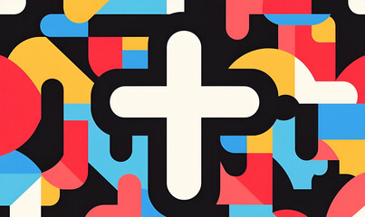 Poster - Colorful Abstract Geometric Shapes and Patterns on Dark Background