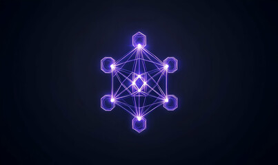 Poster - Futuristic Geometric Structure with Neon Glow on Dark Background