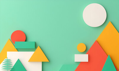 Poster - Colorful Geometric Shapes on Turquoise Background with Sun