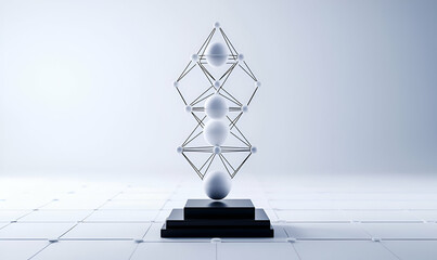 Poster - Abstract Geometric Sculpture with Spheres and Wireframe Elements