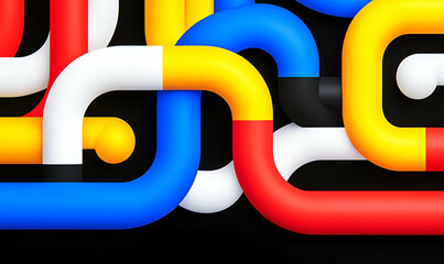 Poster - Colorful Smooth Tubes on Black Background Creating Modern Abstract Art