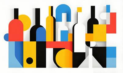 Poster - Abstract Composition of Bottles and Shapes in Bold Colors