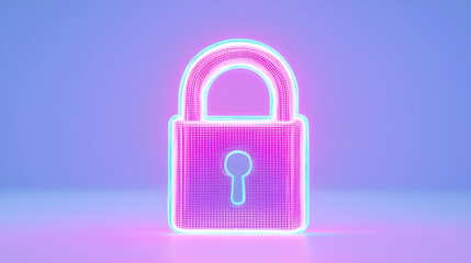 Poster - Neon Digital Lock Symbol on Gradient Background for Security Concept