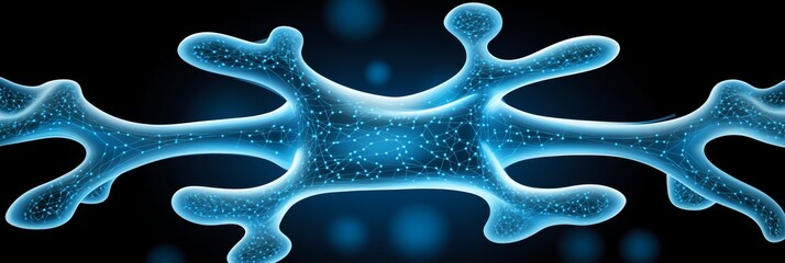 Poster - Abstract Blue Neuron, Network Connection on a Dark Background, Synapses, Medical Illustration