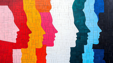 Poster - Colorful Silhouettes of Human Profiles in Vibrant Artistic Design