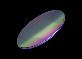 Wall Mural - 3d glass round holographic disk. hologram crystal glass plate transparent. gradient 3d shape prism e