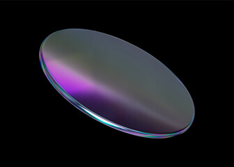 Wall Mural - 3d glass round holographic disk. hologram crystal glass plate transparent. gradient 3d shape prism e