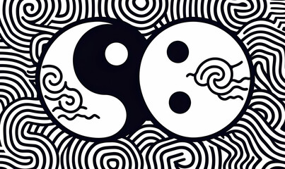 Poster - Intertwining Symbols of Balance and Harmony in Black and White Design