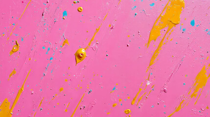Leinwandbilder - Vibrant abstract paint splatter background in pink, yellow, and blue for artistic design