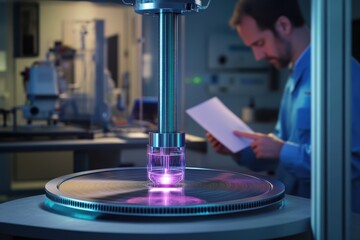 Poster - Scientist conducts experiment in laboratory using advanced equipment and a liquid sample
