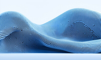 Poster - Blue Abstract Wave Form Made of Small Spheres in 3D Space