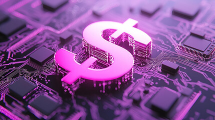 Poster - Digital Currency Concept with Dollar Symbol on Circuit Board Background