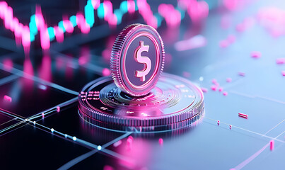 Poster - Digital Currency Concept with Dollar Symbol and Trend Graph Background