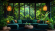 © KIMEHIME - Lush jungle view from a relaxing indoor lounge