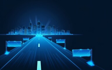 Poster - digital cityscape: a futuristic digital cityscape, glowing with ethereal blue light, is connected by
