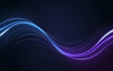 Poster - Dynamic Neon Wave: A vibrant neon wave of blue and purple streaks across a dark background, creating a sense of motion and energy. The dynamic curves and glowing lines evoke a feeling of technology.