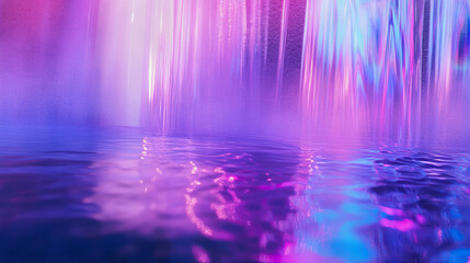 Poster - Serene waterfall with mist and vibrant rainbows reflected in water