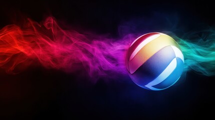 Poster - A vibrant, colorful sphere with swirling smoke trails, set against a dark background, creating a dynamic and energetic visual effect.