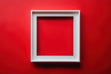 Fototapete - A White Square Picture Frame Resting Against a Red Surface