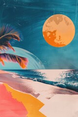 Wall Mural - retro collage of summer vibes beach sea art.