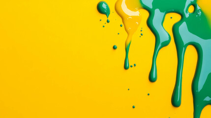 Poster - Vibrant yellow ink blot with green paint drips abstract design