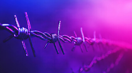Poster - Neon barbed wire texture against dark background for modern design